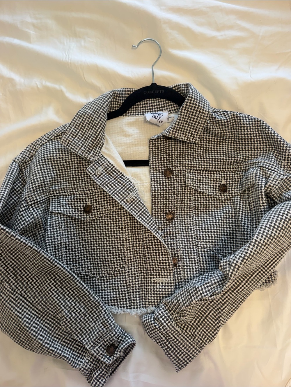Princess Polly Black & White Houndstooth Cropped Jacket